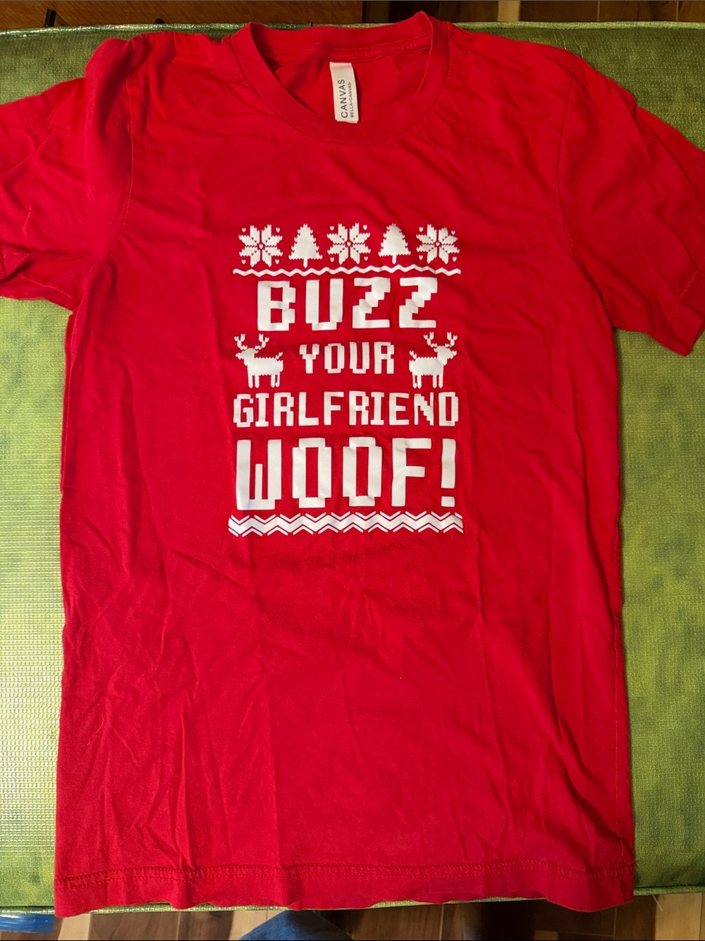 Bella Canvas- women’s Home AloHoliday Graphic Tee - “Buzz Your Girlfriend Woof!”